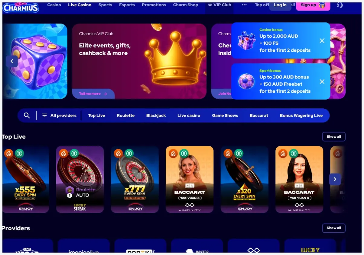 Charmius website screenshot, 23.09.2026