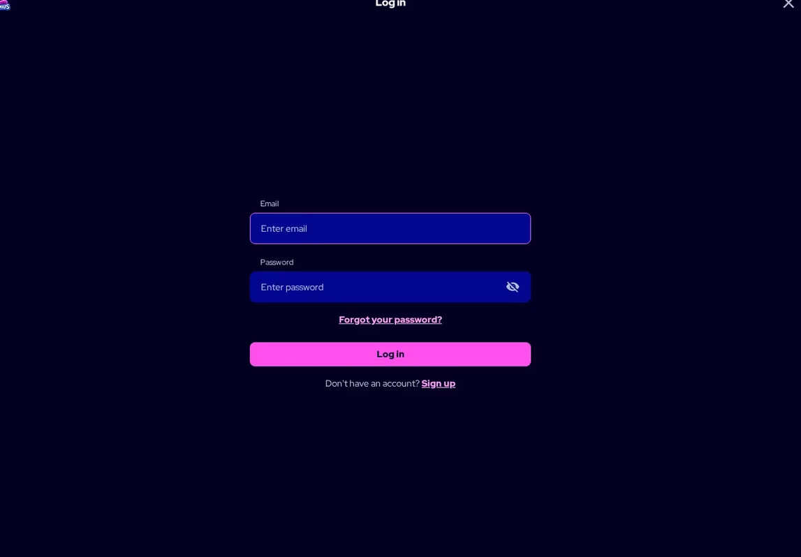 Charmius login screen, "Log in" button with email and password fields, 14.10.2026